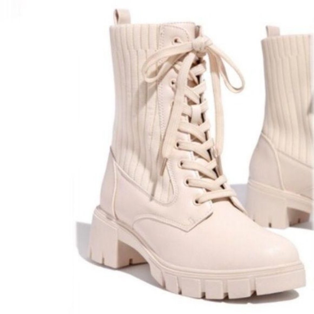 Bone Knit Shaft Lace Up Combat Boots - Picture 2 of 5
